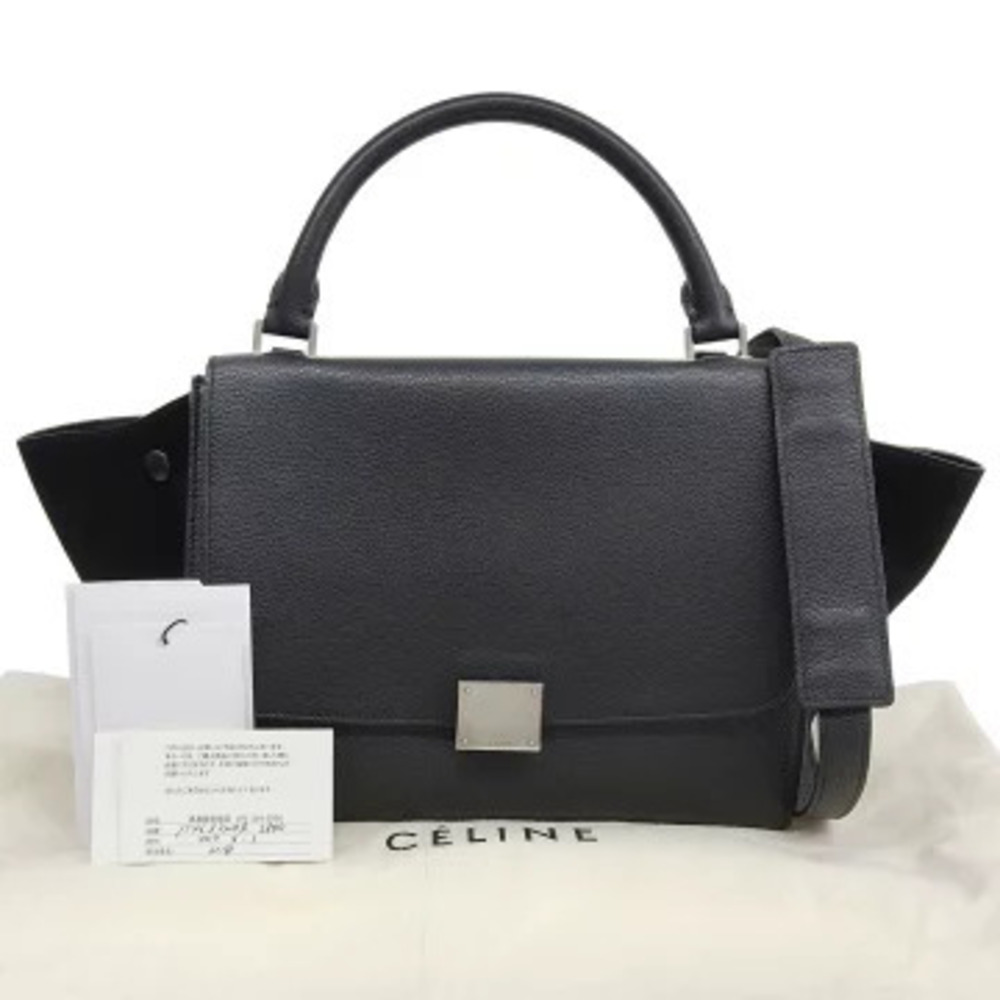 Celine Trapeze Bag Handbag Shoulder Leather Suede Black
